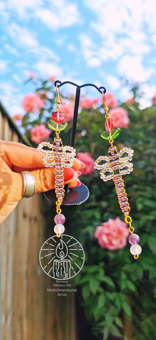  — 🦋 Summer Flowers Dragonfly Amethyst Earrings