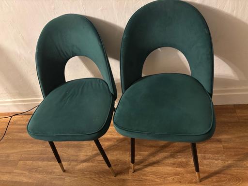 — Two green velvet chairs ex display