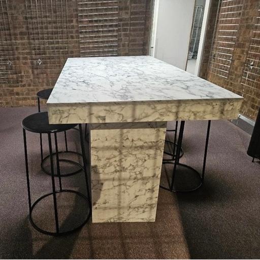  — Marble-look High Breakfast Bar Kitchen Island