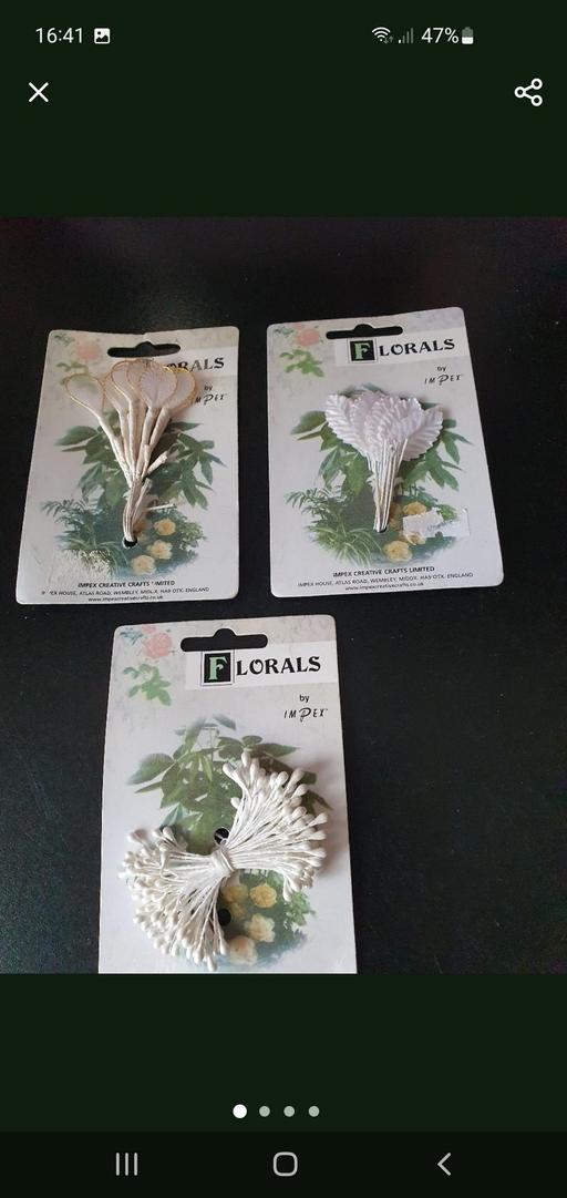  — white craft flowers/leaves x 3 cards NEW