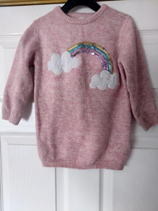  — Girls pink rainbow jumper size 4-5 years