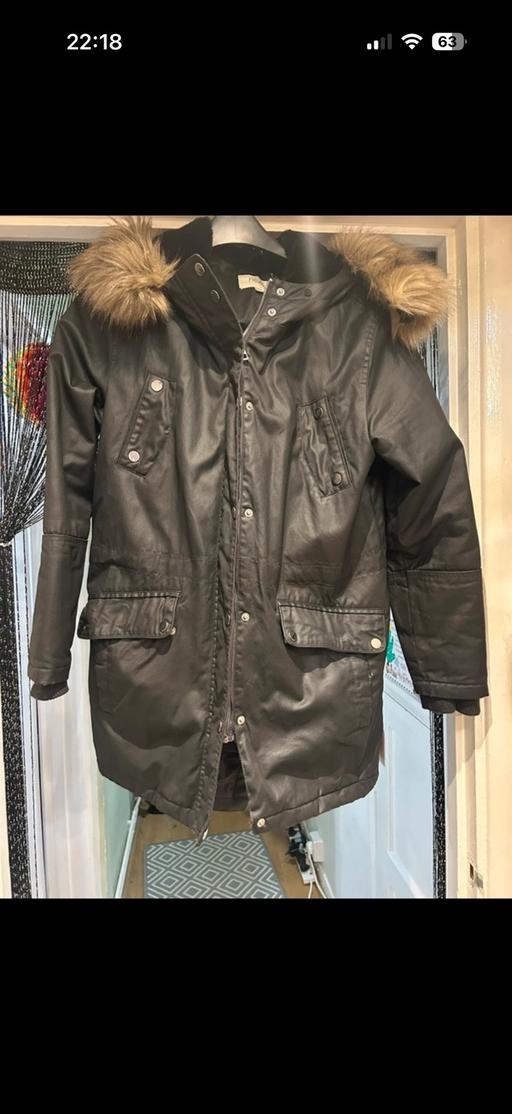  — NEXT women’s black waxed parka coat