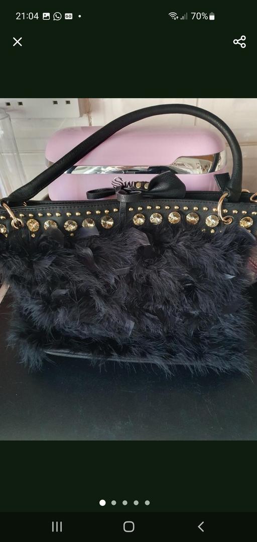  — ladies feather trim bag NEW