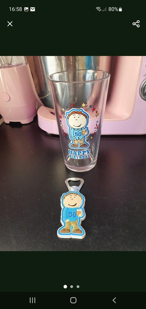  — 50th birthday glass & bottle opener set