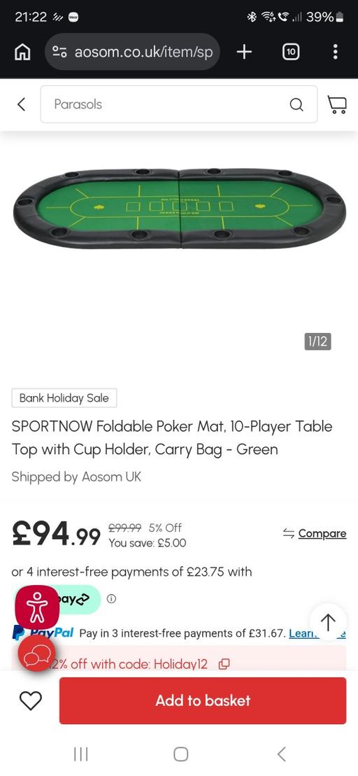  — SPORTNOW Foldable Poker Mat, 10-Player Table