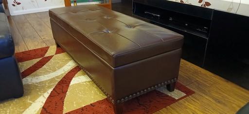  — Brown Faux Leather Large Ottoman,Stud Detail.