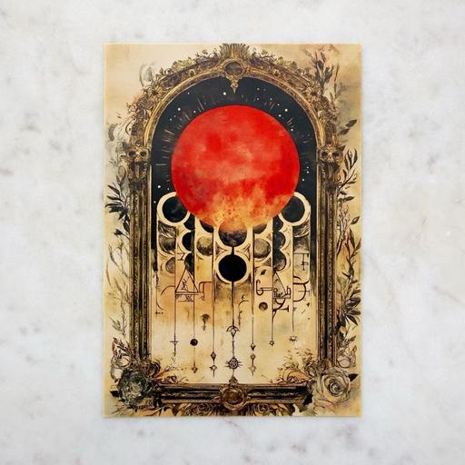  — Red Planet and Symbols Postcard Art Print
