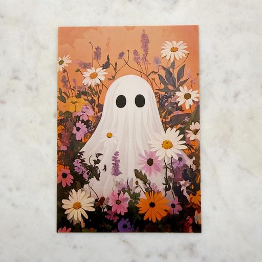  — Ghost in Flower Meadow Postcard Art Print