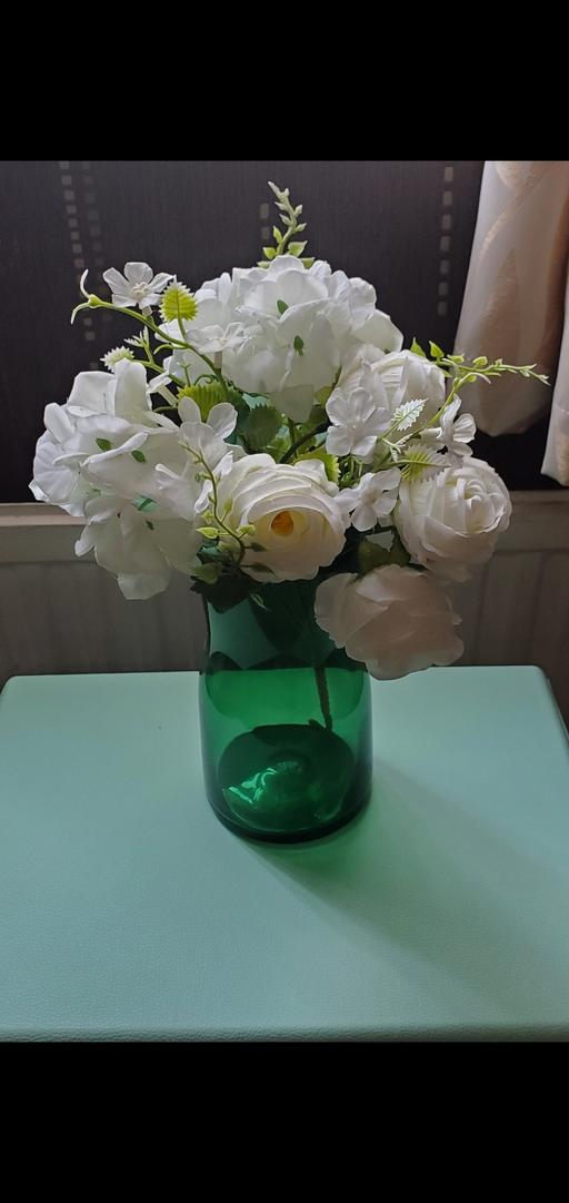  — glass vase and silk flower arrangement