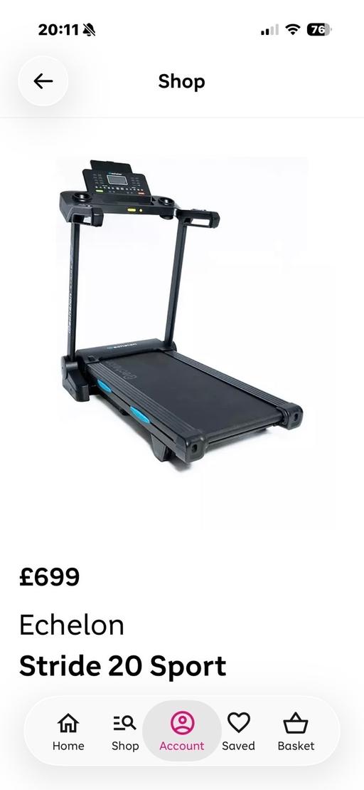  — Treadmill echelon stride 20 sport