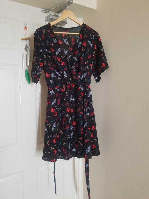  — Womens Black Wrap Effect Dress With Butterfly