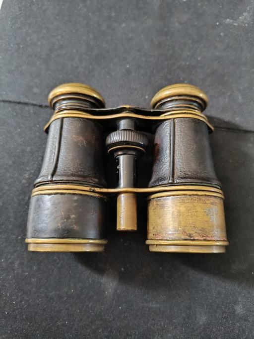  — Antique Brass and Leather Opera Glasses / Bin