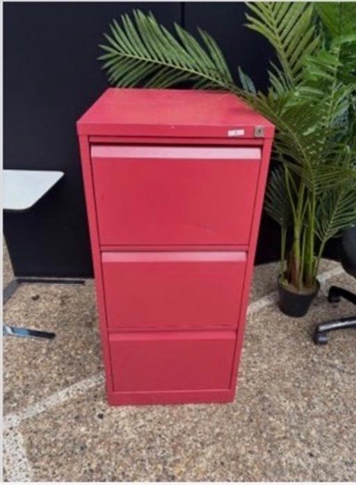  — red 3 drawer filing cabinet