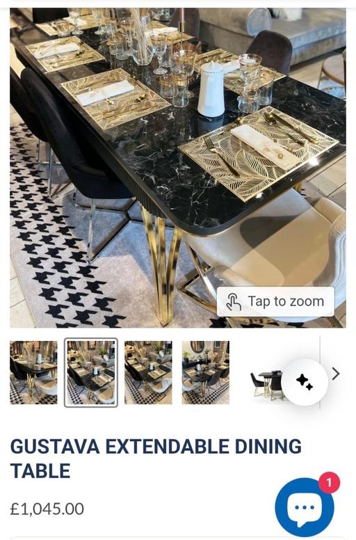  — Black Marble Dining Table + 6 Chairs