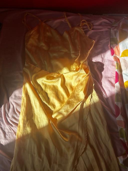  — Yellow satin Shein dress with cross straps