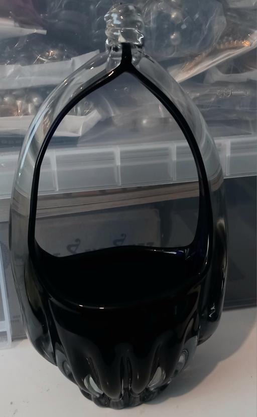  — Vintage hand blown glass basket vase