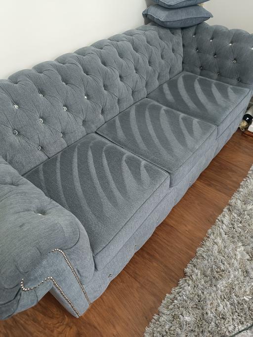  — 3 & 2 chesterfield grey chenille sofas