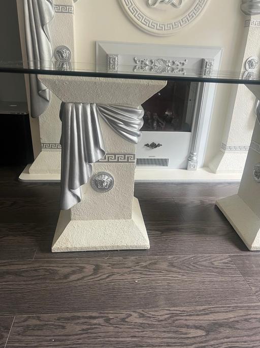  — Silver & Off White Fireplace & Coffee Table