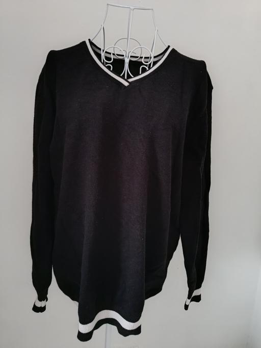 Men's V-Neck Knitted Jumper with Varsity Stri
