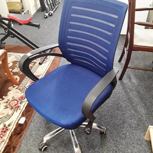  — Blue mesh fabric & chrome office chair