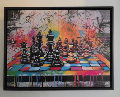  — Chess Graffiti Art Canvas in Black Frame