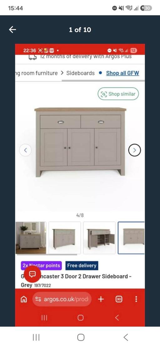  — GFW Lancaster 3 Door 2 Drawer Sideboard - Gre