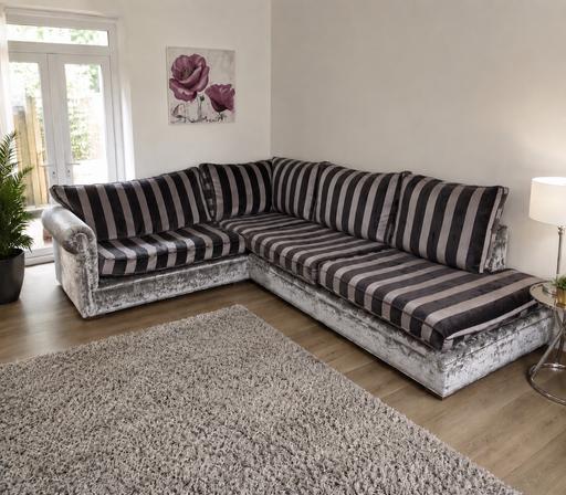  — Grey silver velvet L shaped custom made sofa