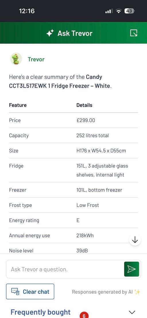  — Fridge freezer