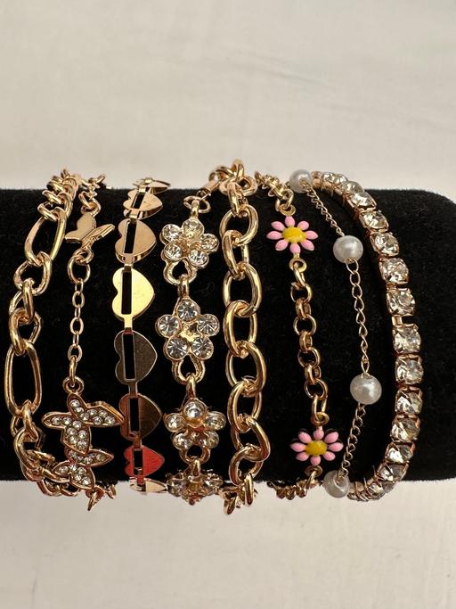  — 8x pieces gold tone bracelet set butterfly fl
