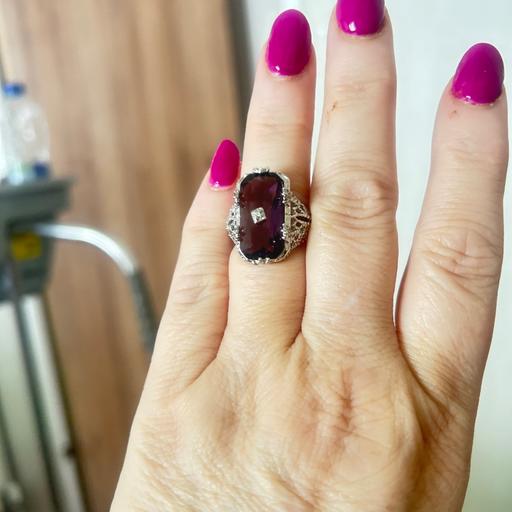  — Silver 925 vintage purple stone ring