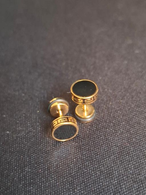  — Black and Gold 8mm Greek Style Stud Earrings