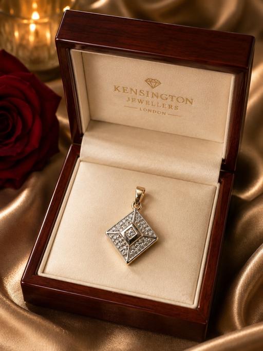  — Fine 9ct Gold Natural Diamond Deco Pendant