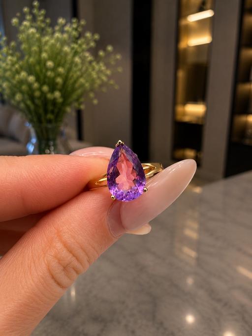  — 9ct Yellow Gold Pear-Cut Amethyst Ring