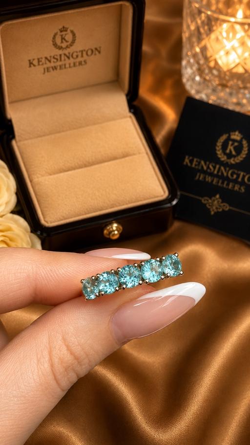  — Vintage 9ct Gold Blue Topaz Five Stone Ring