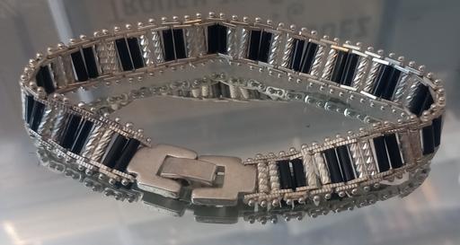  — Vintage silver tone & Black onyx bracelet