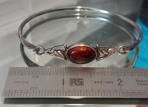  — Vintage sterling silver celtic amber bangle