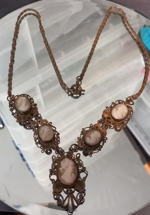  — vintage multi-panel cameo filigree necklace