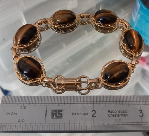  — gold plated tigers eye panel bracelet