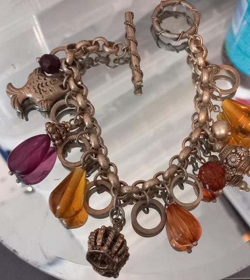  — Vintage chunky matte-bronze charm bracelet