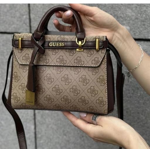  — GUESS Brown Logo Canvas Leather Satchel bag