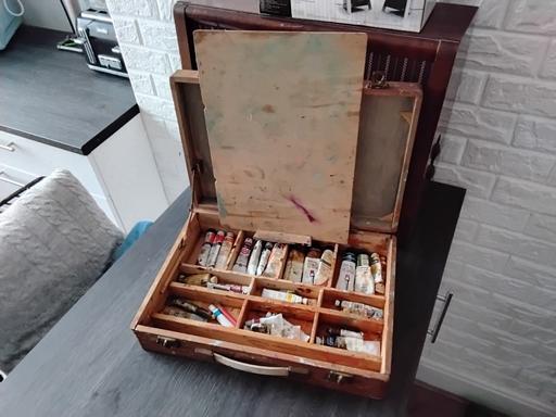  — old artists oil paints travelling box 