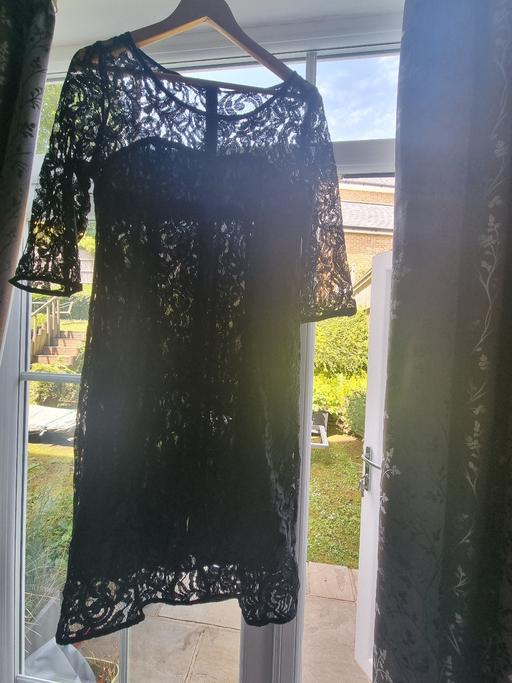 — Elegant, black lace cocktail dress, Size 10