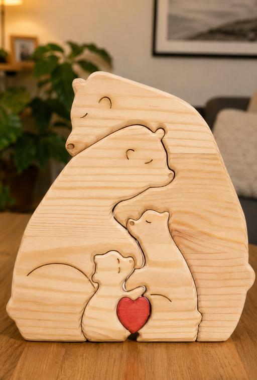  — Wooden Bear Family Decor.
