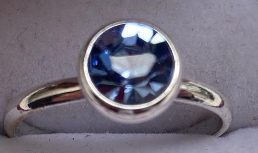  — Ladies unmarked silver blue sapphire gem ring
