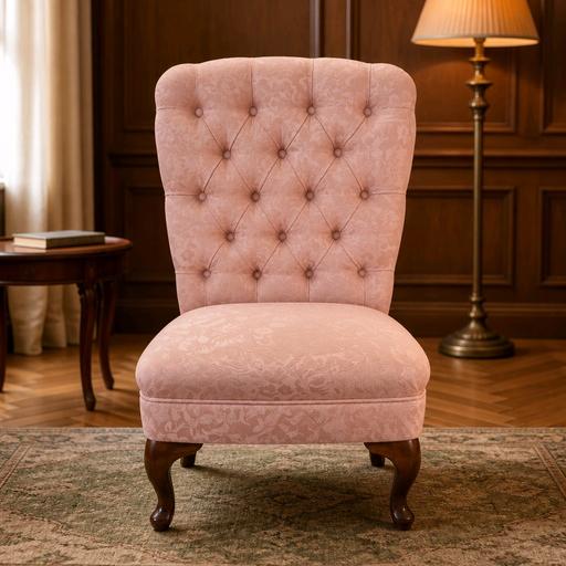  — Vintage Pink Button Back Slipper Chair