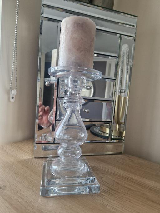  — large glass candle stick & candle