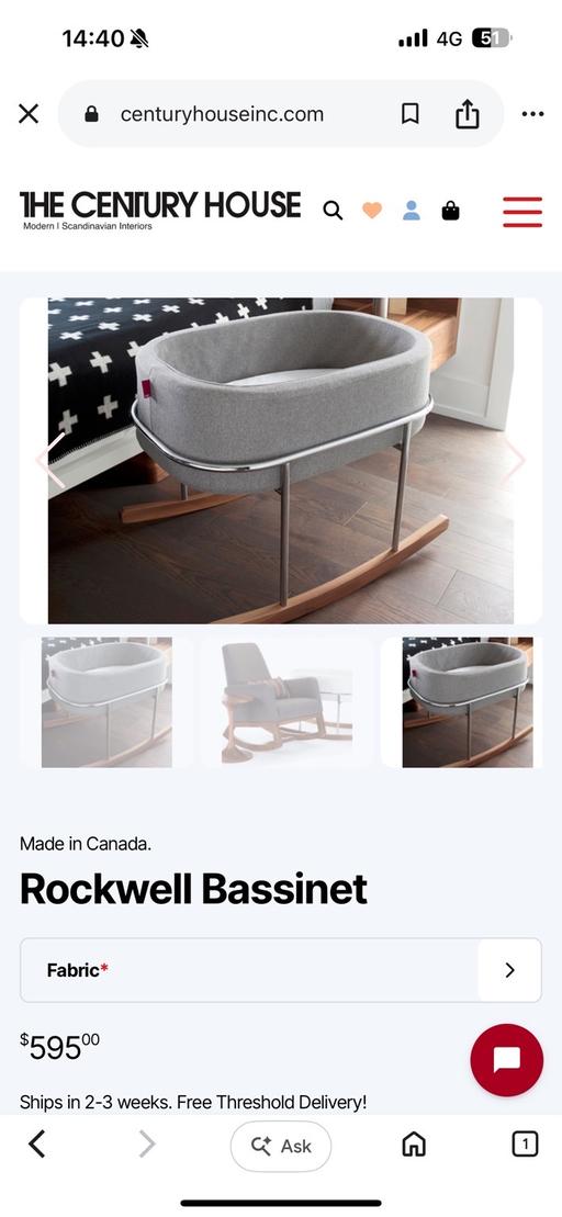  — Baby bassinet grey unisex monte Rockwell