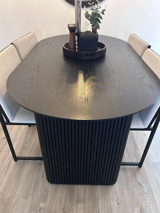  — Black 6 seater oval dining table. QUICK SALE 