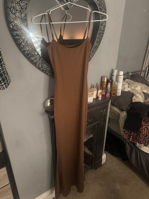  — Brown long silky dress
