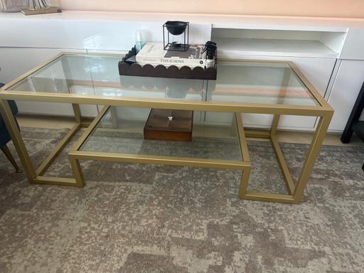  — Gold trim coffee table with glass